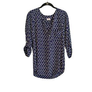 Pixley dark blue tulip print v-neck blouse
